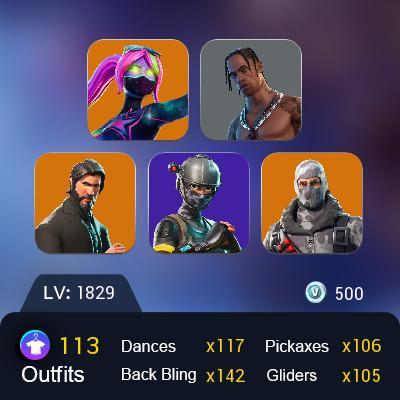 FORTNITE Full Access 113 Skins Travis Scott Elite Agent The