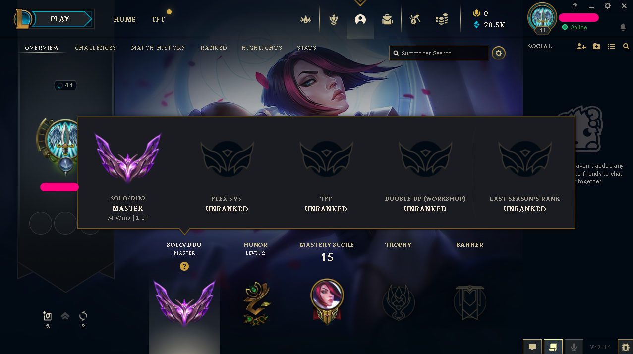 Split2 S13 EUW 65 Winrate Master Account 28500 BLUE ESSENCE 32