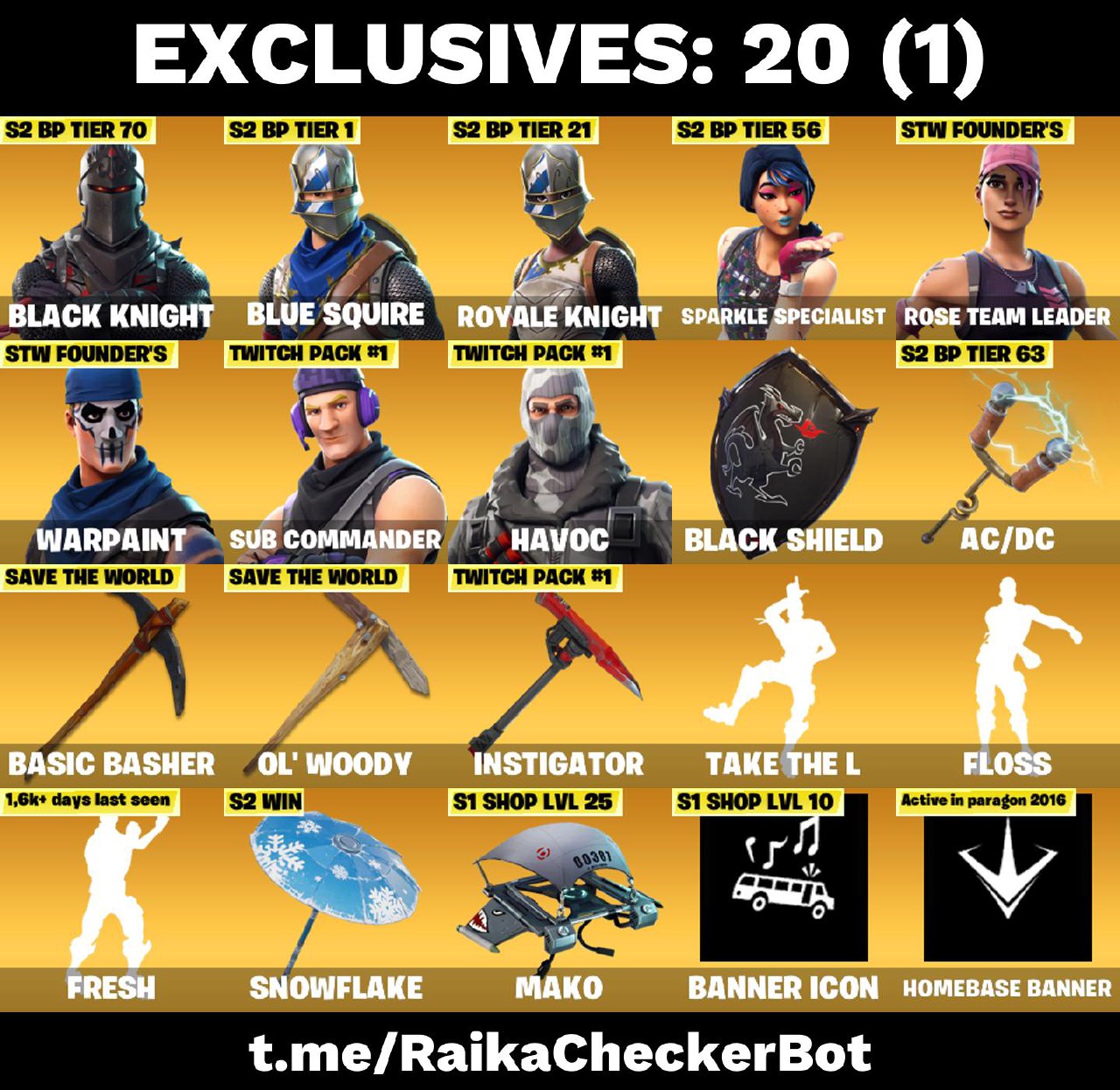 14 Skins OG STW Black Knight Fresh Blue Squire Royale Knight