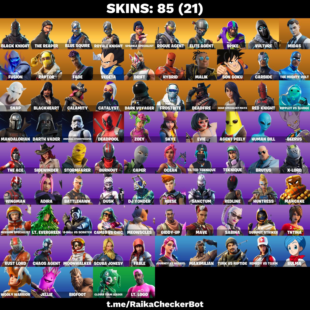 PC PSN 85 Skins Black Knight The Reaper Blue Squire Royale