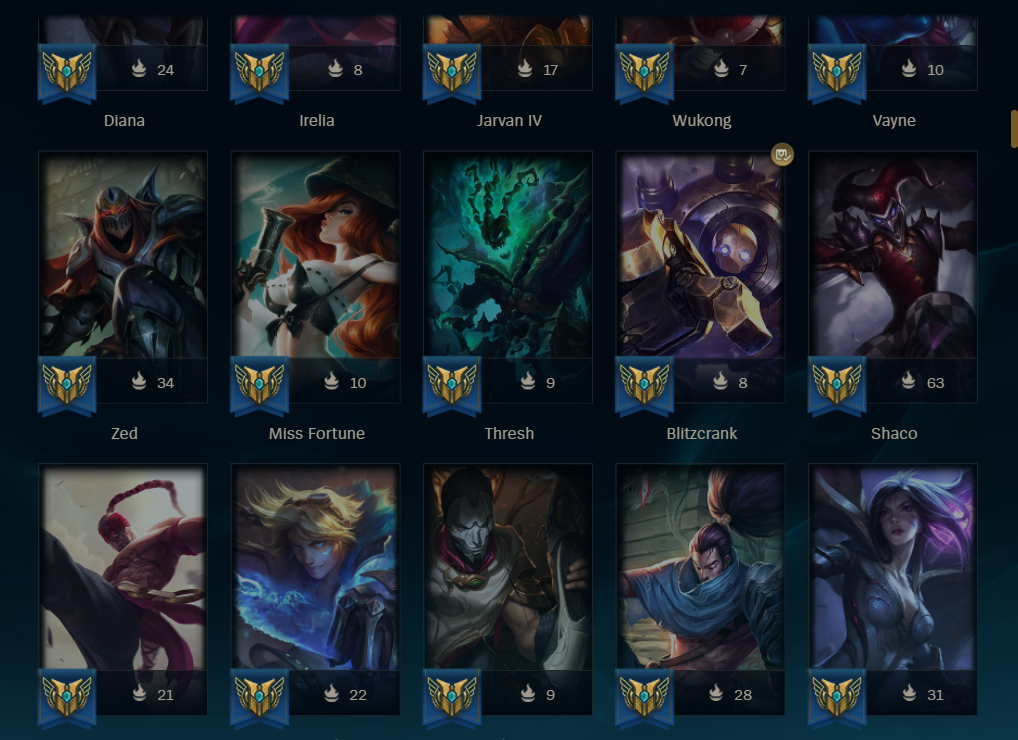 EU TR Market 73 Skins Plat 1 Gold MMR 362 Skins EUW Lol Acc Oni Set