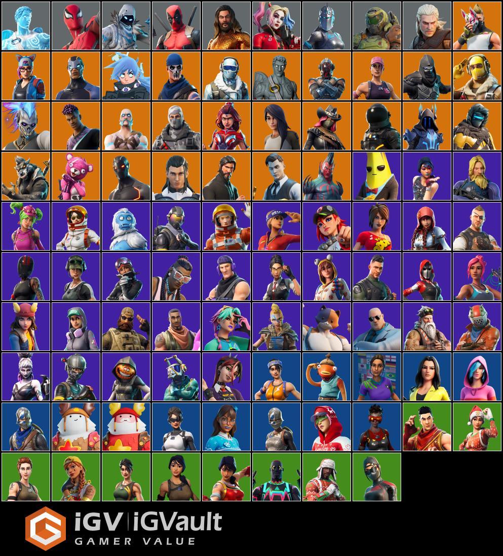 Fortnite 100 skins / full access / Omega(stage5) / Trailblazer / The Reaper / Havoc / Mako / Elite Agent / Blue Squire / Royale Knight