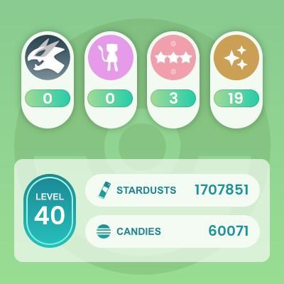 El nivel 40 no tiene equipo (19 shiny) PTC para iniciar sesión (todos los Pokémon pueden comerciar)