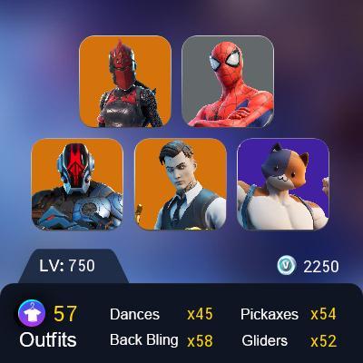 | 57 skins : Eon / Royale Bomber / Prodigy / Fixer / Red Knight / P.A.N.D.A Team Leader / Fade / The Imagined / Midas / The Origin / [PC]