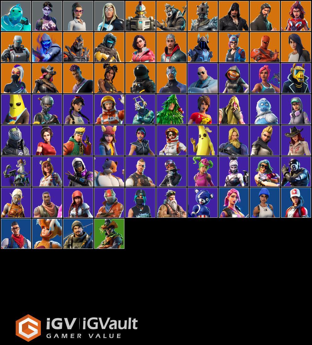 Skins: 74 | The Reaper , Blue Team Leader , Prodigy , Elite Agent , Carbide , Catalyst , Dark Voyager , Hybrid , The Ice King , Dire | F8356