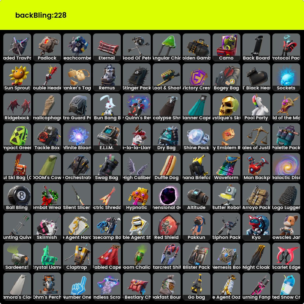 243 Skins, Galaxy, Glow, Merry Mint Axe, Leviathan Axe, Psycho Bandit 