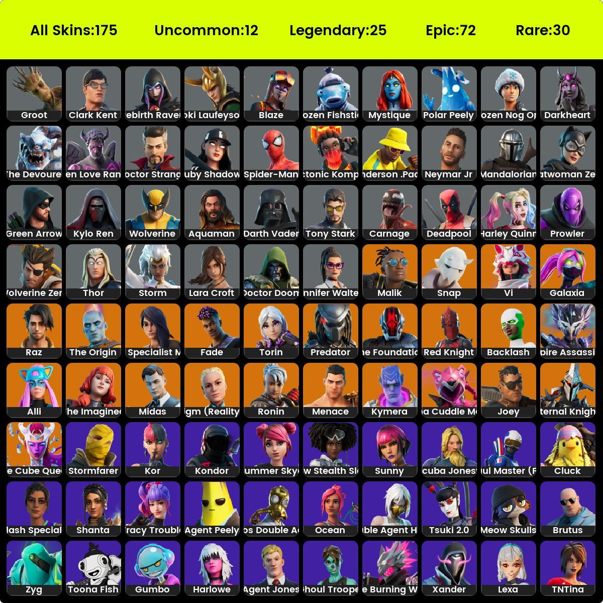 172 skins full access Harley Quinn . Ghoul Trooper . Spider-Man ...