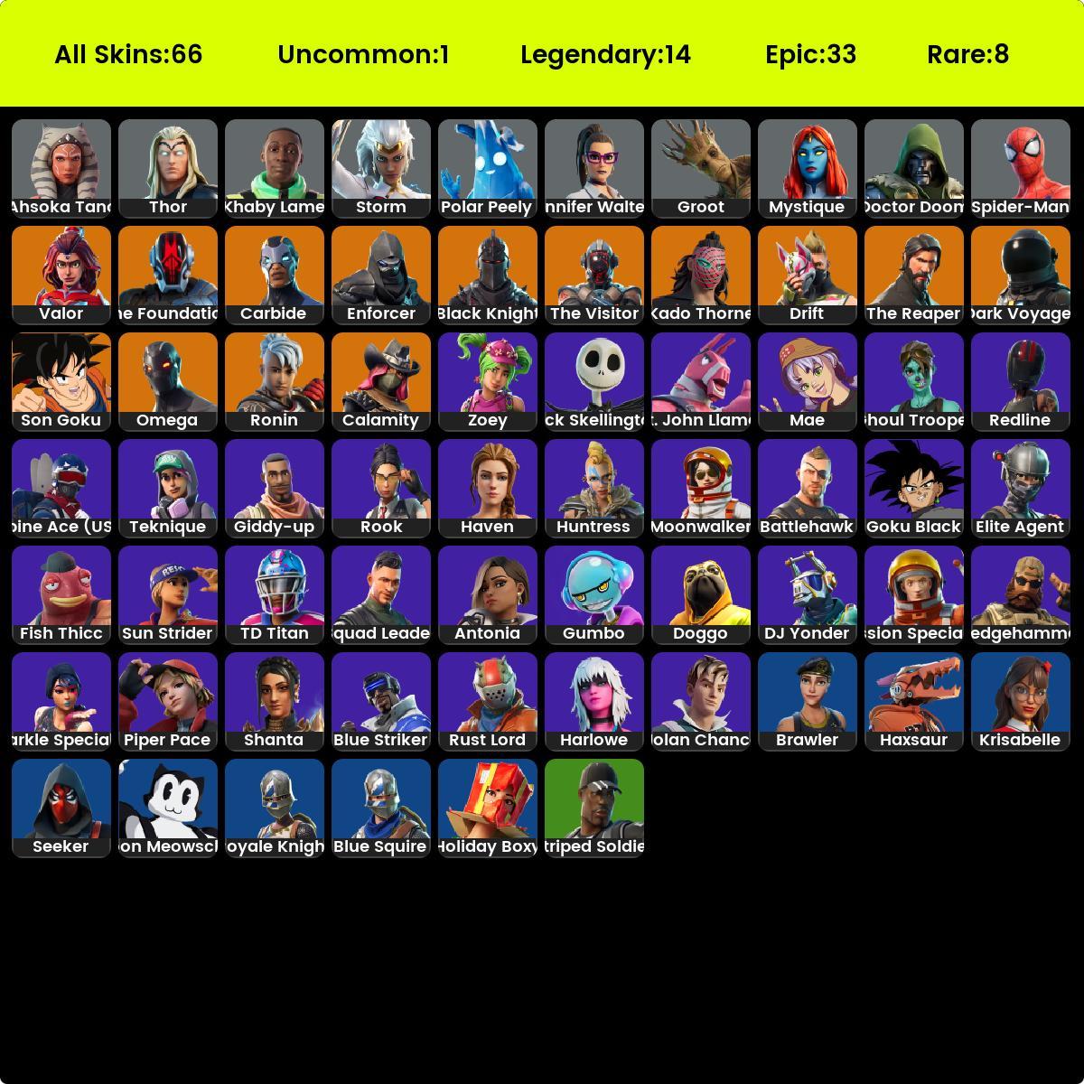 (64) Skins,(61) emotes, Black Knight,Season 3 Max,Take The L,Stacked ...