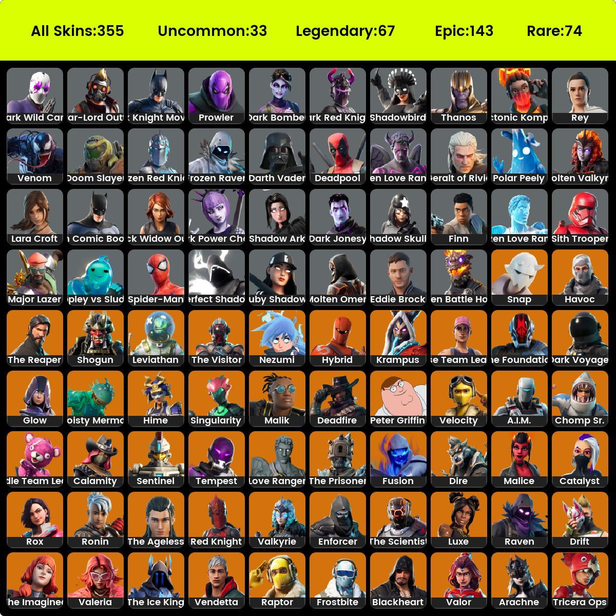 PSN/XBOX/PC 355 SKINS: Wonder | Ikonik | Galaxy | Merry Mint Axe | OG ...