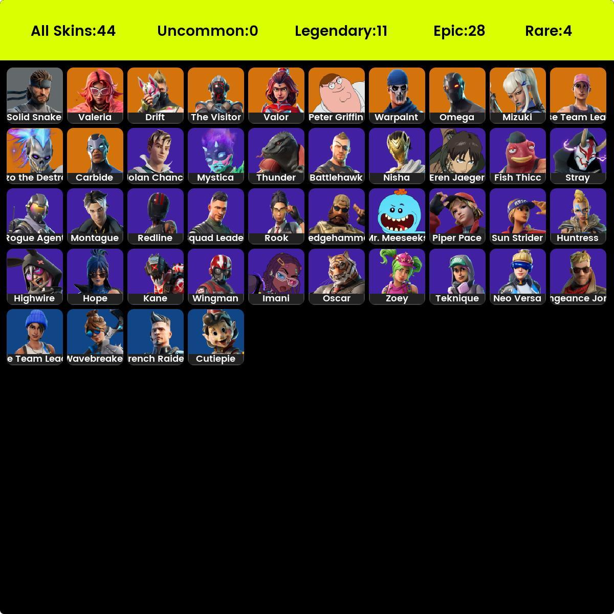 PC] 44 skins | OG STW | Neo Versa | Blue Team Leader | Rogue Agent | Drift  | Omega | Carbide | Renzo the Destroyer | The Visitor | Valor | 80VB - iGV