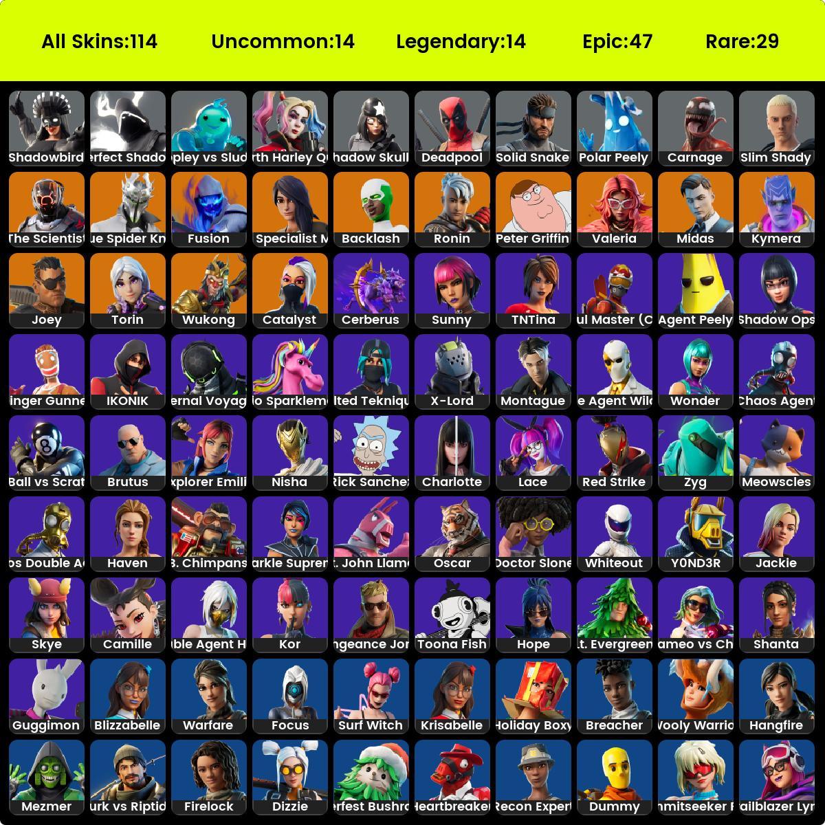 114 SKINS | WONDER | IKONIK | MERRY MINT AXE | ROGUE SPIDER | GOLD ...