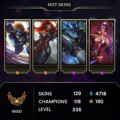 [EUW] > Gold II (15 LP) > 336 Level > 118 Champ > 131 Skins > 4718 BE > 190 RP > 24/7 Instant Delivery > No Access Mail > Read Description