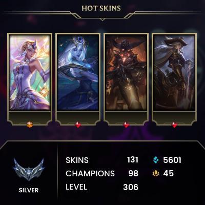 [EUNE] > Silver III (61 LP) > 305 Level > 98 Champ > 131 Skins > 4781 BE > 45 RP > 24/7 Instant Delivery > No Access Mail > Read Description