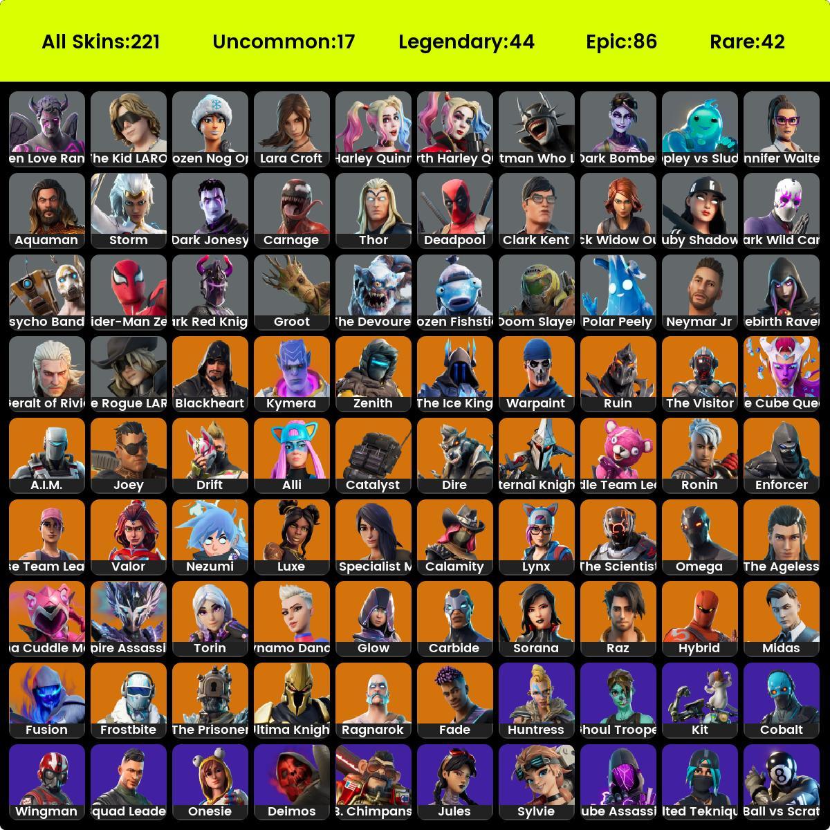 221 SKINS, WONDER, STEALTH REFLEX, MERRY MINT AXE, GLOW, PSYCHO BANDIT ...