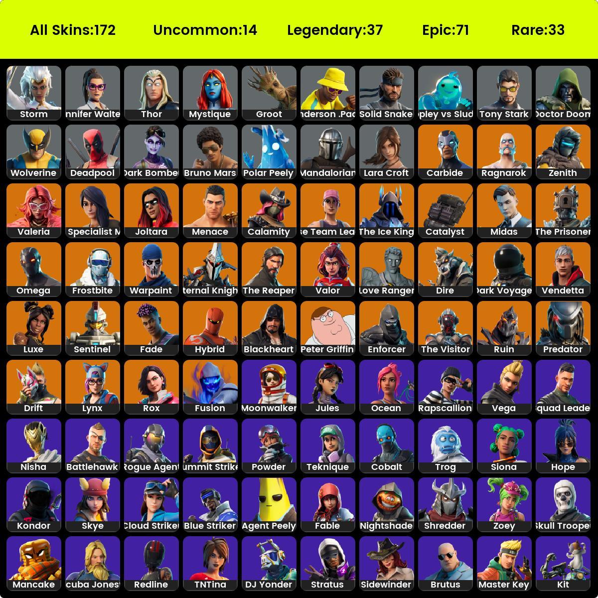 FA/THE REAPER/ULTRA RARE ACC/TRYHARD ACC/SKULL TROOPER/STW/172 SKINS ...