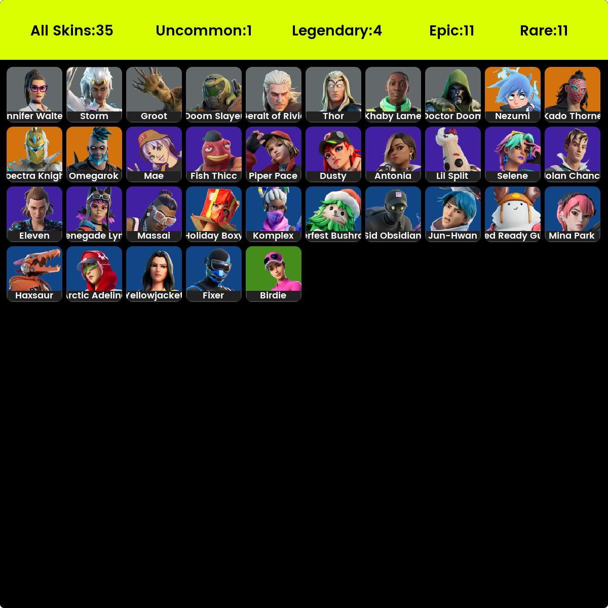 Full Access. Fortnite 35 skins . Fixer . Omegarok . Nezumi . Renegade ...