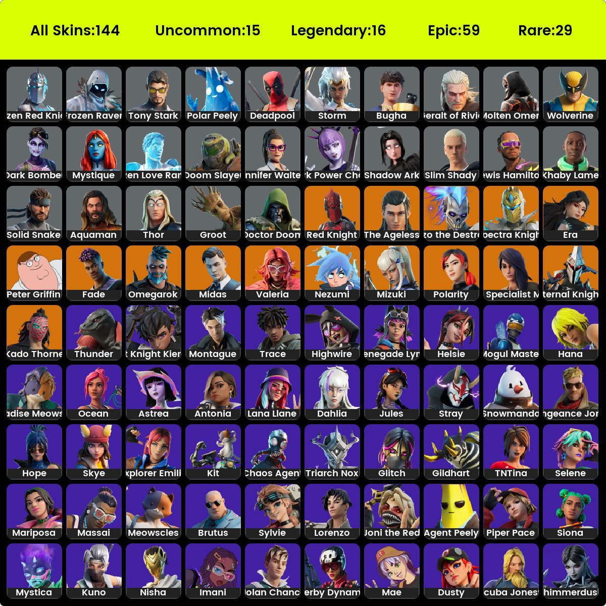 144 SKINS FULL ACCESS FROZEN LEGENDS MIDAS AQUAMAN - iGV