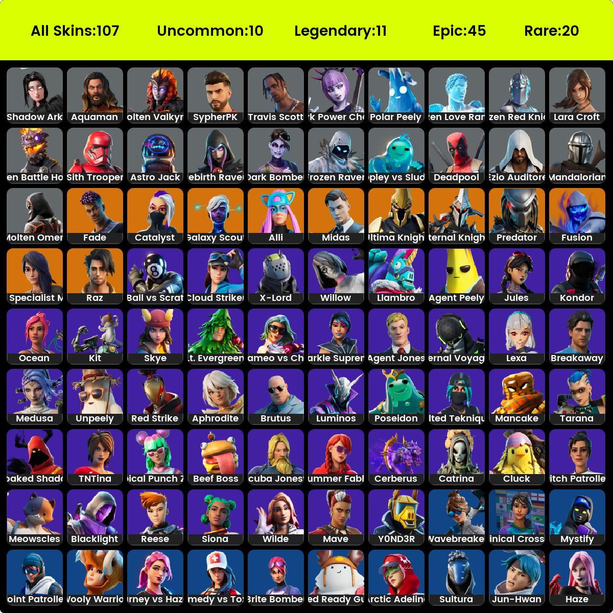 107 SKINS | TRAVIS SCOTT | ASTRO JACK | GOLD MIDAS | GALAXY SCOUT ...