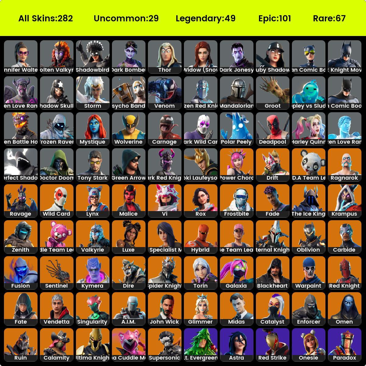 FA / 282 Skins / PSN, XBOX, NINTENDO, PC / Wonder, Ikonik, John Wick ...