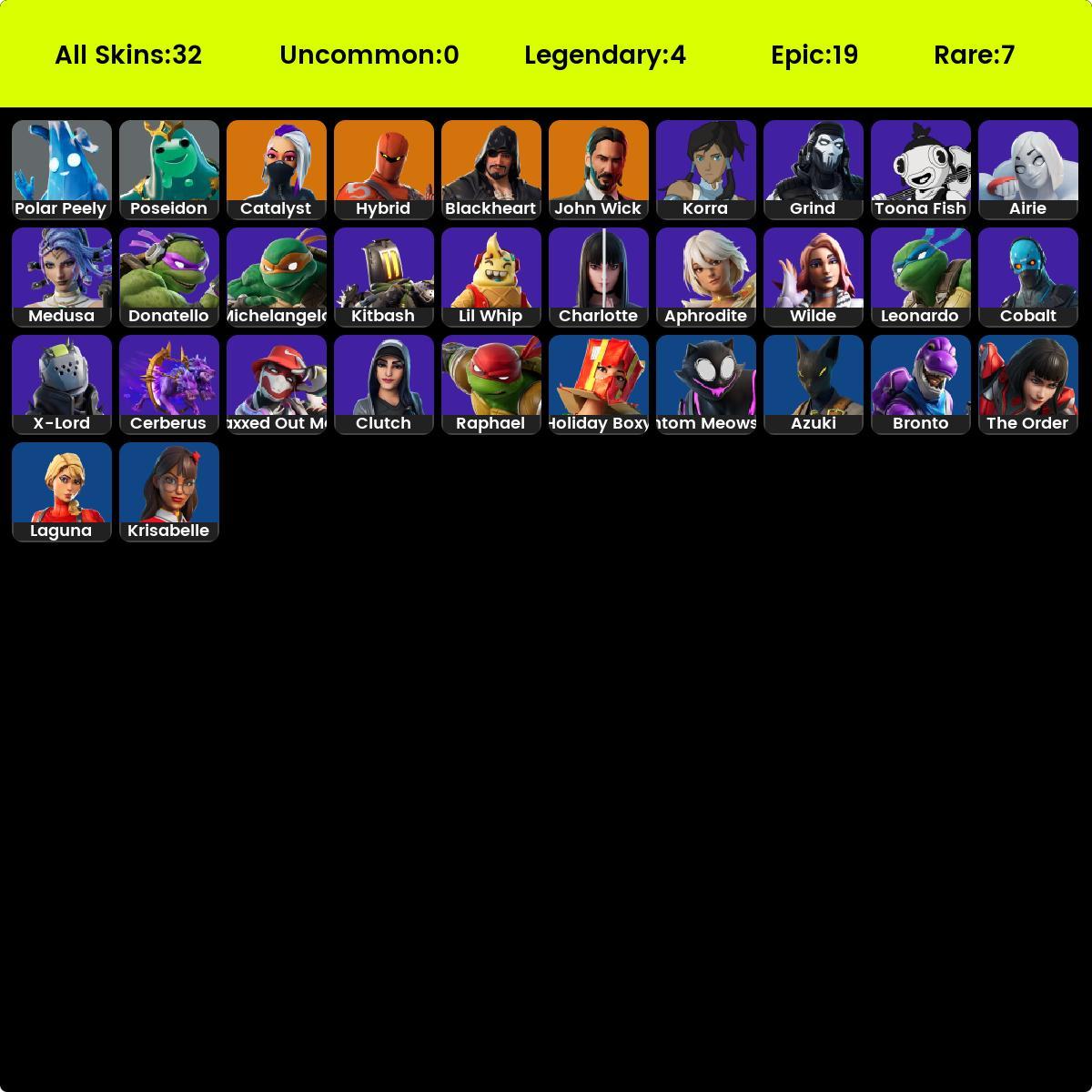 Fortnite}-|-{32 Skins}-|-{John Wick/Phantom Meowscles/Maxxed Out Max/Airie  Catalyst}-|-{Pickaxe 26/Dancing 22}-|-{Full access}-| - iGV