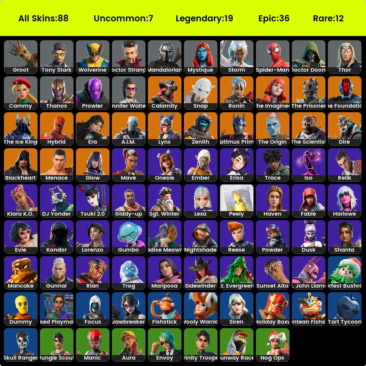 88 skins [PC/PSN/XBOX] Glow/Trinity Trooper/Peely/Skull Ranger ...