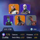 +180 skins - Hot skins (Travis Scott, Merry Mint Axe, Ghoul Trooper) - +1200 Wins - 3 KDA - Stacked Account - Hot OG Outfits - +100 Emotes