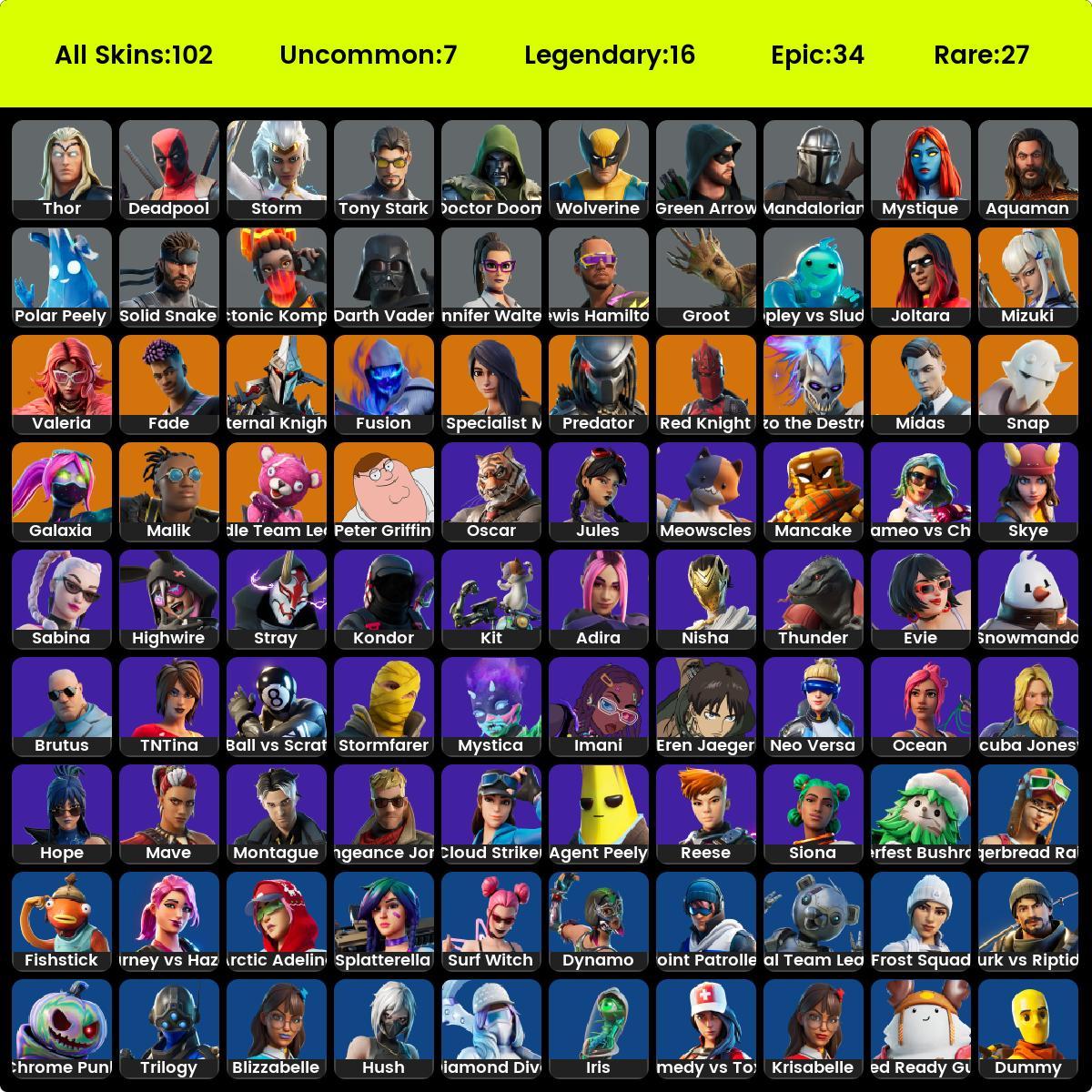 Full access. Fortnite . Leviathan Axe Neo Versa Galaxia Joltara 96 skins .  Dummy . Stormfarer . Diamond diva . Ba92 - iGV