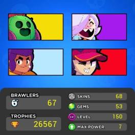 68 SKINS / 26400 TROPHIES / 67 BRAWLERS / 7 LVL 11 BRAWLERS / 7 FANG SKINS / OLD ACCOUNT / FULL ACCESS Android+IOS / Brawl Stars