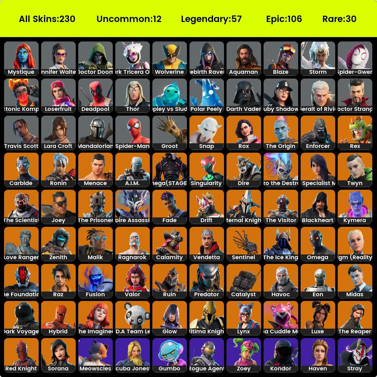 229 SKINS / Wonder / Ikonik / Galaxy / Eon / Honor Guard / Glow ...