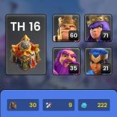 M111 [Town Hall 16 Level 222][Heroes 60/71/35/21][money map skin][Fully guaranteed and tested][12 skin Heroes][Delivery 5 minutes]