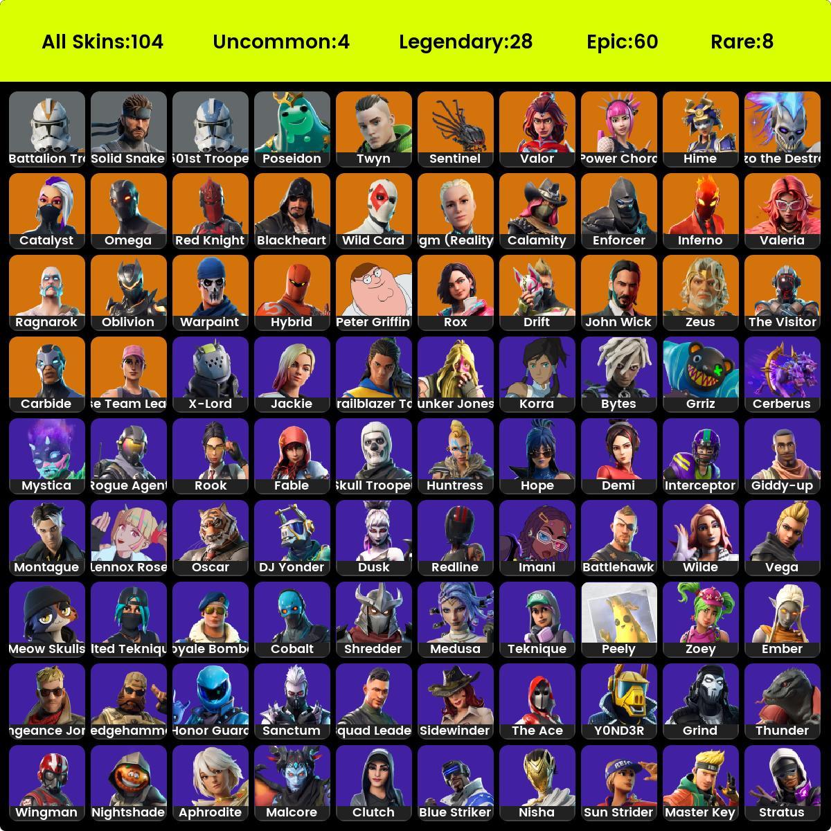 104 SKINS, HONOR GUARD, STEALTH REFLEX, ROYALE BOMBER, JOHN WICK, OMEGA ...