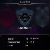 EUW | Unranked Fresh MMR | 0% Ban Risk | Full Access + Unverified | 45K BE