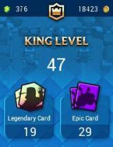 Clash royale _ Lvl 47 _ 15 cards max _ ( 2 cards elite ) _ 3 skin towers _ 32 emotes _ antique + cheap _ instant delivery ( android & ios )
