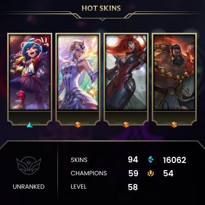 League of legends 1NA server.216 Skins.59 characters