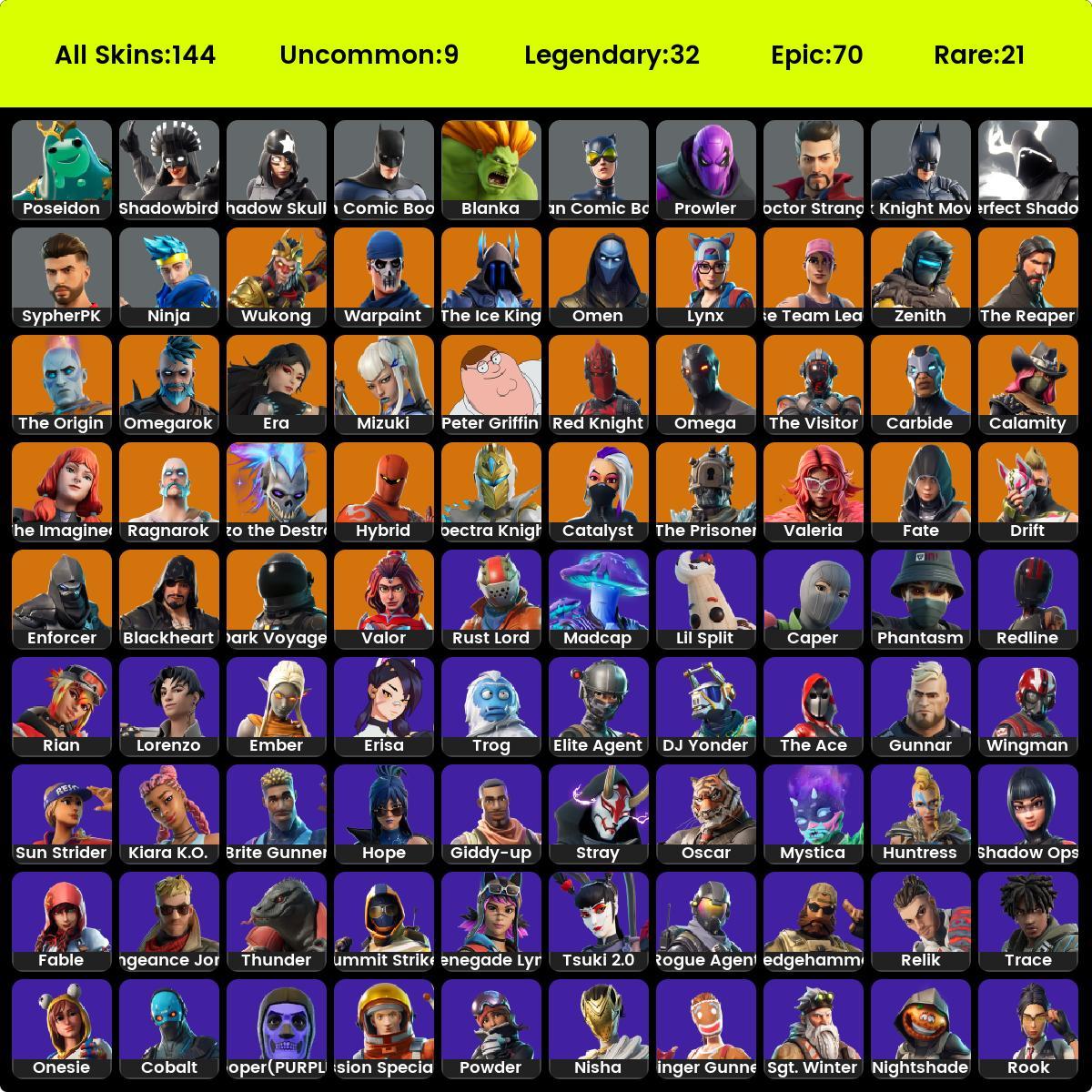 FA | PC | 143 skins | OG Skull Trooper | The Reaper | Blue Squire ...