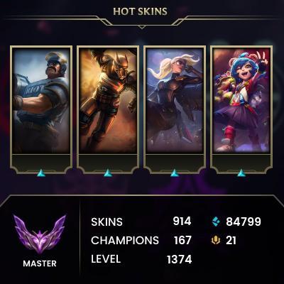 Huge league account a lot of mythic skin all champs s13 s12 master ...