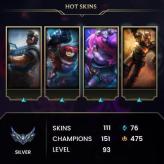 [EUW] > Silver III (38 LP) > 93 Level > 151 Champ > 111 Skins > 76 BE > 475 RP > 24/7 Instant Delivery > No Access Mail > Read Description