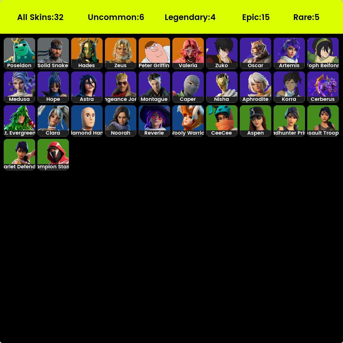 32 skins | Merry Mint Axe | Peter Griffin | Zeus | Hades | Valeria ...