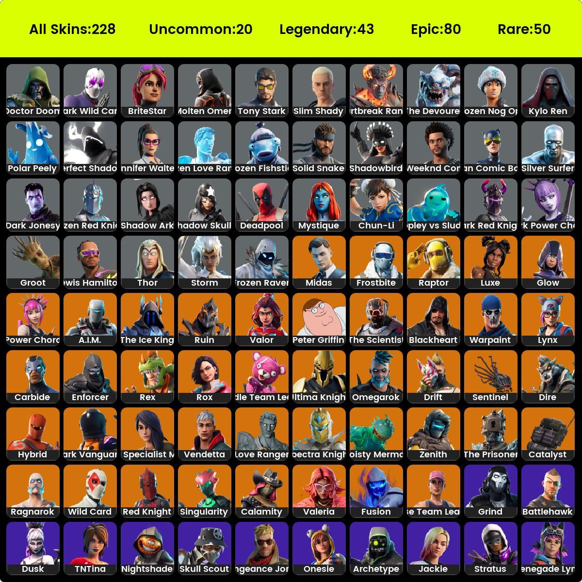 PC XBOX 228 SKINS OG STW CHUN LI GLOW FISHSTICK WORLD CUP