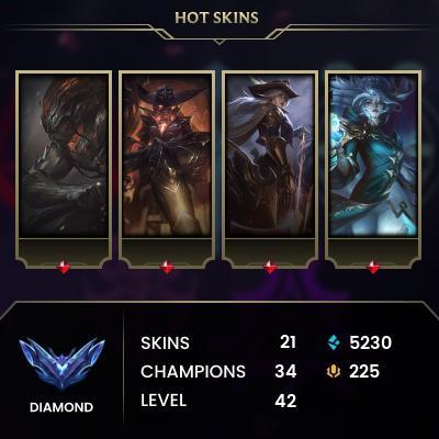 League of Legends Account Hand lvld Diamond 4 75% Winrate 30 Skins