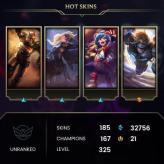 [EUW] > Unranked > 325 Level > 167 Champ > 185 Skins > 32756 BE > 21 RP > 24/7 Instant Delivery > No Access Mail > Read Description