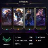 [EUW] > Emerald IV (43 LP) > 339 Level > 167 Champ > 184 Skins > 110456 BE > 112 RP > 24/7 Instant Delivery > No Access Mail > Read Description