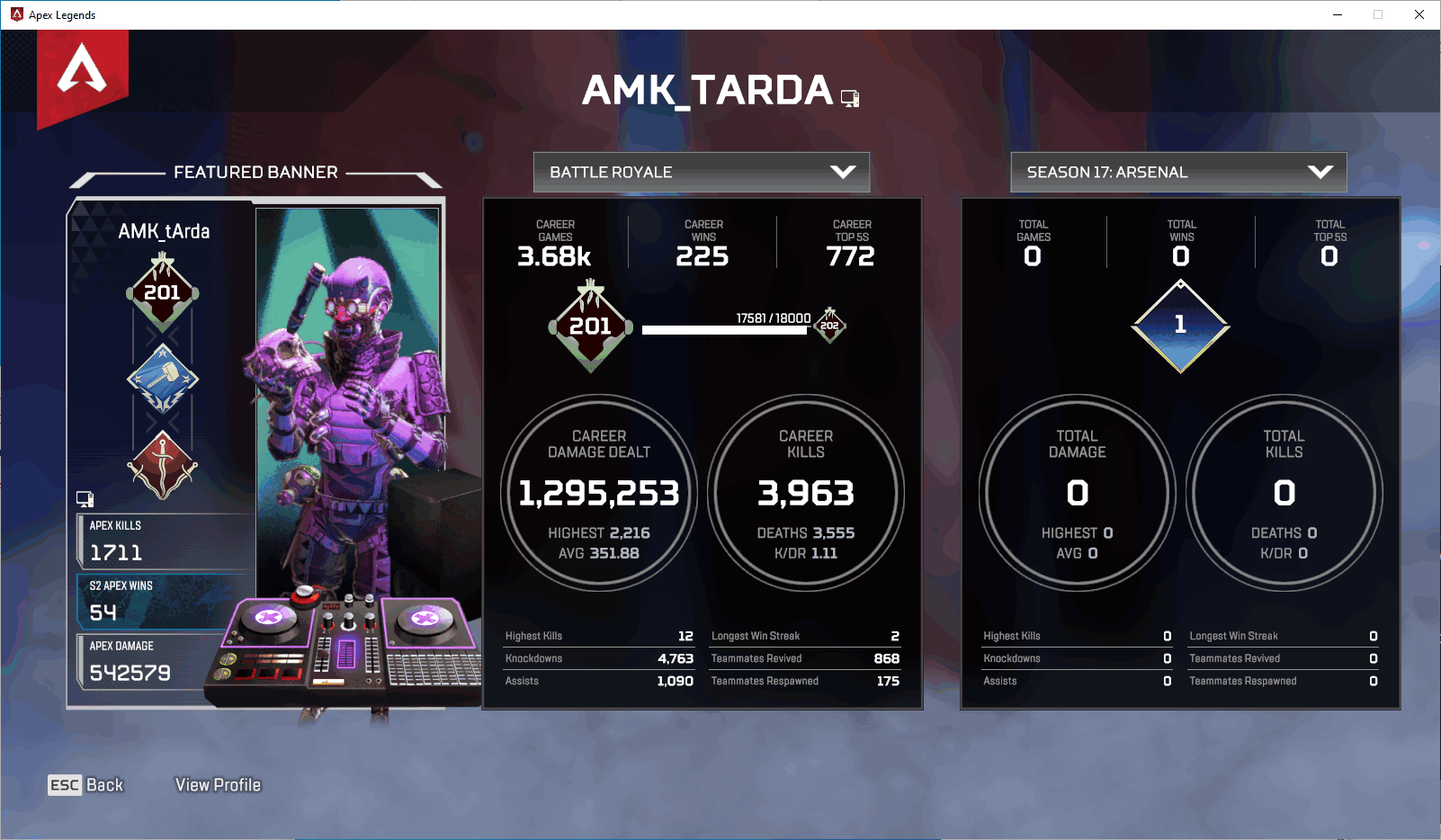 Level account 201 + legendary items 58 + Lifetime Kills 3963