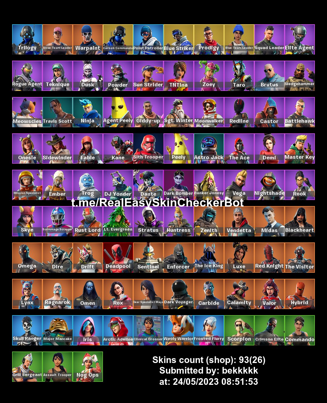 FORTNITE . Full access 93 skins . Travis Scott . Bhangra Boogie . Elite  Agent . Take The L . Dante . Astro Jack . - iGV