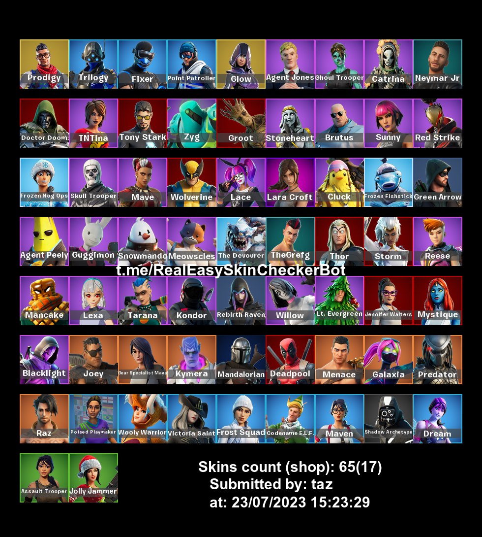 65 skins | Glow, Prodigy, Trilogy . Skull Trooper . Candy Axe .TZ202 - iGV