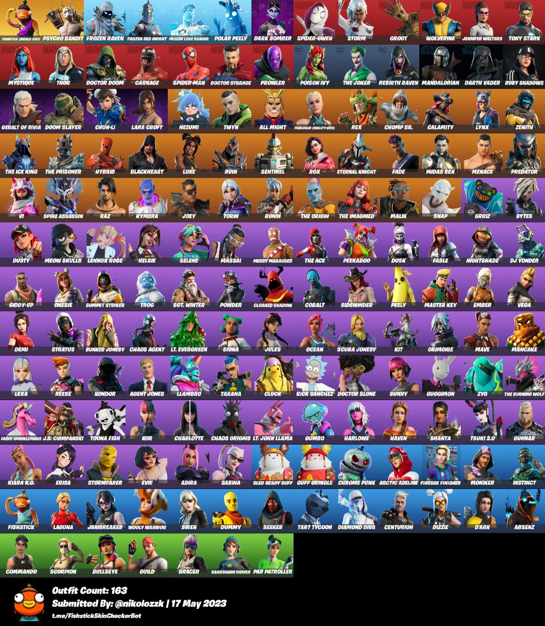 163 skins / Psycho Bandit / The Joker / Rick Sanchez / Doctor slone ...