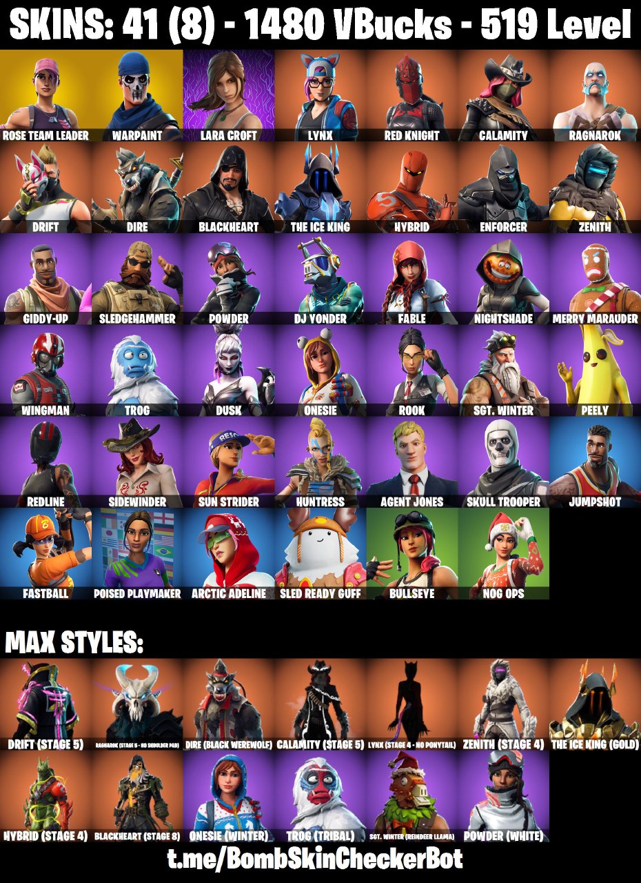 FA 41 SKINS | OG STW , LYNX (STAGE 5) , SKULL TROOPER , LARA CROFT ...