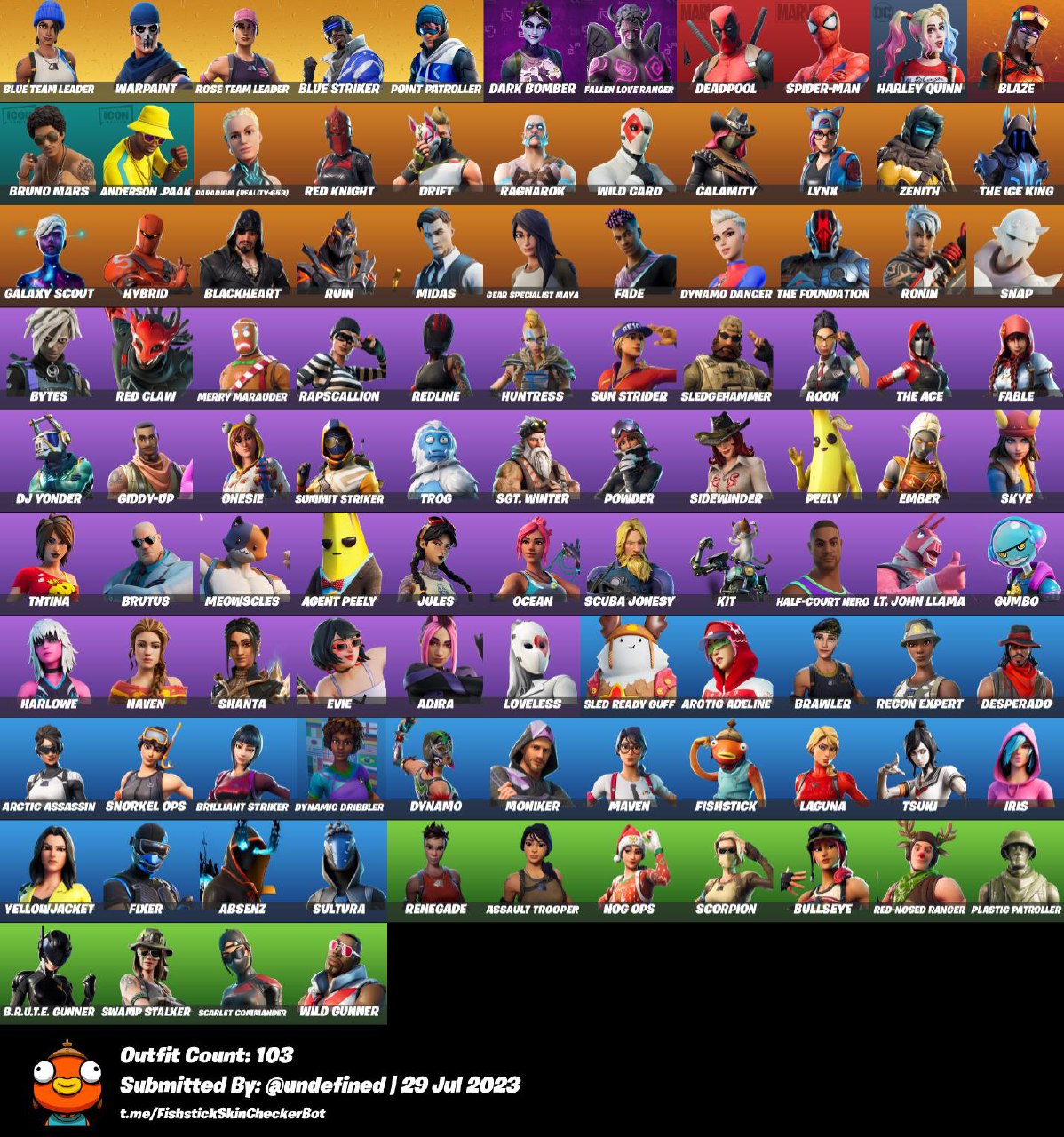 FULL ACCESS - 103 SKINS - HARLEY QUEEN & HITTER - DYNAMO & STAR WAND -  BRUNO MARS - BLAZE - DARK BOMBER -A205 - iGV