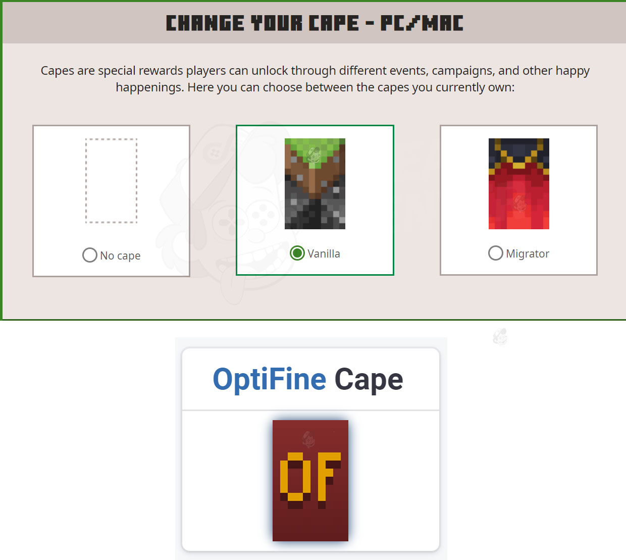  vanilla optifine migrator cape 3 capes with mail license