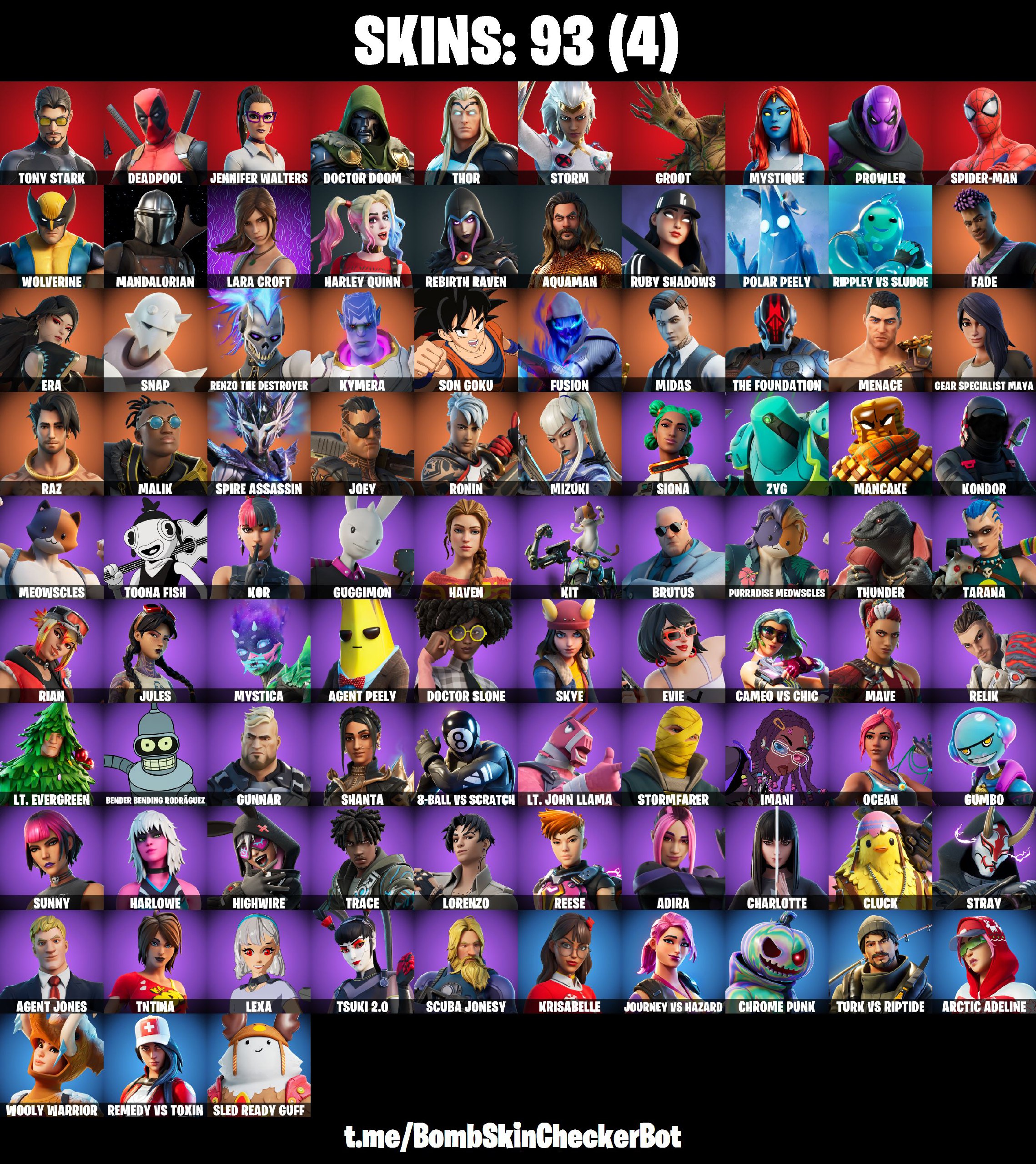 93 old/rare skins | Marvel Skins | Lara Croft | 1450v-bucks | Full ...